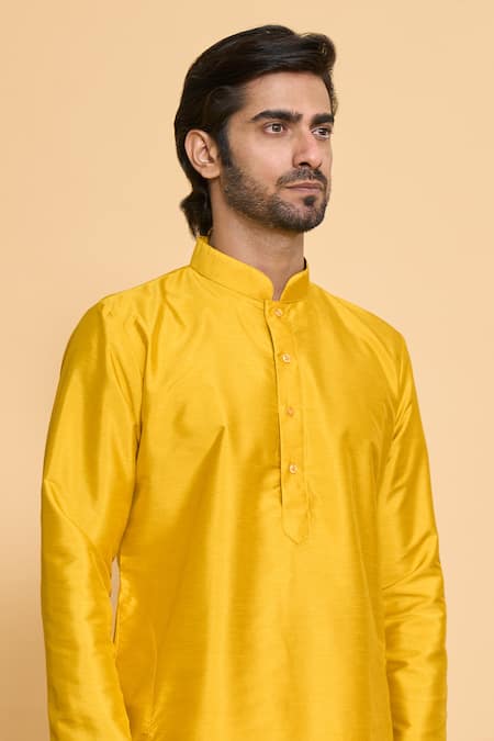 Shop Arihant Rai Sinha Yellow Polyester Straight Plain Kurta With Churidar Online at Aza Fashions Shop_Arihant Rai Sinha_Yellow Polyester Straight Plain Kurta With Churidar _Online_at_Aza_Fashions