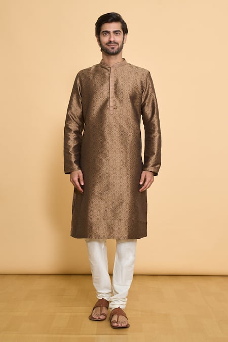 Arihant Rai Sinha Brown Polyester Embroidery Floral Mandala Pattern Kurta With Churidar Online at Aza Fashions Arihant Rai Sinha_Brown Polyester Embroidery Floral Mandala Pattern Kurta With Churidar _Online_at_Aza_Fashions