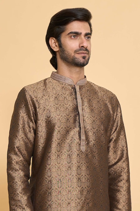 Shop Arihant Rai Sinha Brown Polyester Embroidery Floral Mandala Pattern Kurta With Churidar Online at Aza Fashions Shop_Arihant Rai Sinha_Brown Polyester Embroidery Floral Mandala Pattern Kurta With Churidar _Online_at_Aza_Fashions