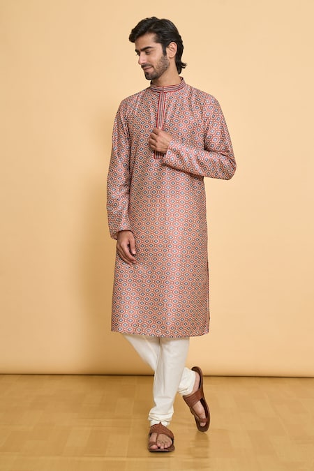Buy_Arihant Rai Sinha_Red Polyester, Cotton Floral Butti Print Kurta With Churidar _Online_at_Aza_Fashions