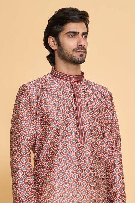 Shop_Arihant Rai Sinha_Red Polyester, Cotton Floral Butti Print Kurta With Churidar _Online_at_Aza_Fashions