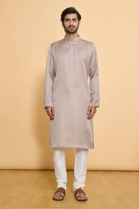 Shop Arihant Rai Sinha Grey Polyester Mirrors Plain Kurta Churidar Set With Dupatta at Aza Fashions Shop_Arihant Rai Sinha_Grey Polyester Mirrors Plain Kurta Churidar Set With Dupatta_at_Aza_Fashions