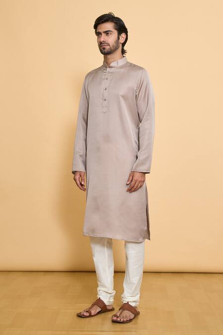 Arihant Rai Sinha Grey Polyester Mirrors Plain Kurta Churidar Set With Dupatta Online at Aza Fashions Arihant Rai Sinha_Grey Polyester Mirrors Plain Kurta Churidar Set With Dupatta_Online_at_Aza_Fashions