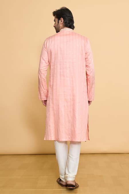Shop Arihant Rai Sinha Pink Cotton, Polyester Miniature Butti Pattern Straight Kurta With Churidar at Aza Fashions Shop_Arihant Rai Sinha_Pink Cotton, Polyester Miniature Butti Pattern Straight Kurta With Churidar _at_Aza_Fashions
