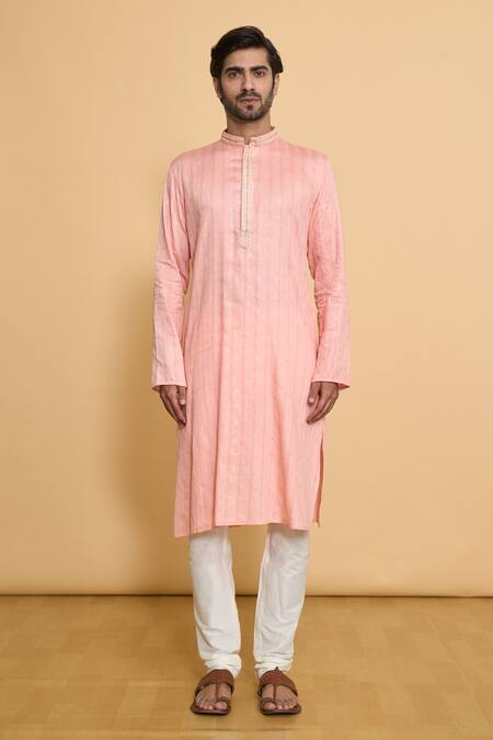 Arihant Rai Sinha Pink Cotton, Polyester Miniature Butti Pattern Straight Kurta With Churidar Online at Aza Fashions Arihant Rai Sinha_Pink Cotton, Polyester Miniature Butti Pattern Straight Kurta With Churidar _Online_at_Aza_Fashions