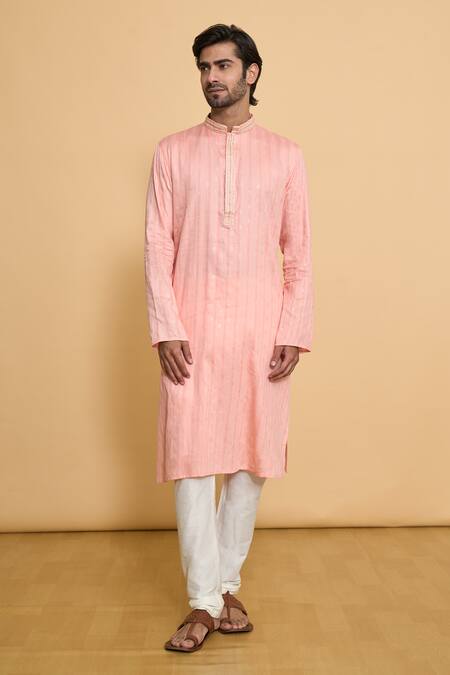 Buy Arihant Rai Sinha Pink Cotton, Polyester Miniature Butti Pattern Straight Kurta With Churidar Online at Aza Fashions Buy_Arihant Rai Sinha_Pink Cotton, Polyester Miniature Butti Pattern Straight Kurta With Churidar _Online_at_Aza_Fashions