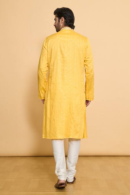 Shop Arihant Rai Sinha Gold Cotton, Polyester Embroidery Miniature Butti Work Kurta With Churidar at Aza Fashions Shop_Arihant Rai Sinha_Gold Cotton, Polyester Embroidery Miniature Butti Work Kurta With Churidar _at_Aza_Fashions