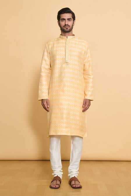 Arihant Rai Sinha_Yellow Polyester Embroidery Abstract Mandala Pattern Kurta With Churidar _Online_at_Aza_Fashions