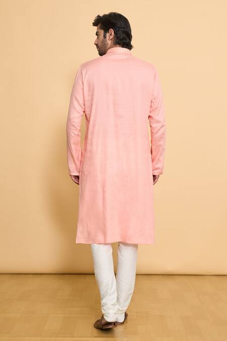 Shop Arihant Rai Sinha Pink Polyester, Cotton Embroidery Placket Thread Woven Kurta And Churidar Set at Aza Fashions Shop_Arihant Rai Sinha_Pink Polyester, Cotton Embroidery Placket Thread Woven Kurta And Churidar Set _at_Aza_Fashions