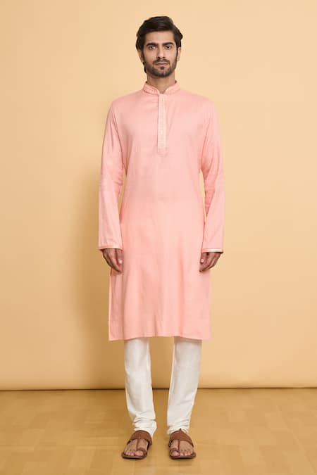 Arihant Rai Sinha Pink Polyester, Cotton Embroidery Placket Thread Woven Kurta And Churidar Set Online at Aza Fashions Arihant Rai Sinha_Pink Polyester, Cotton Embroidery Placket Thread Woven Kurta And Churidar Set _Online_at_Aza_Fashions