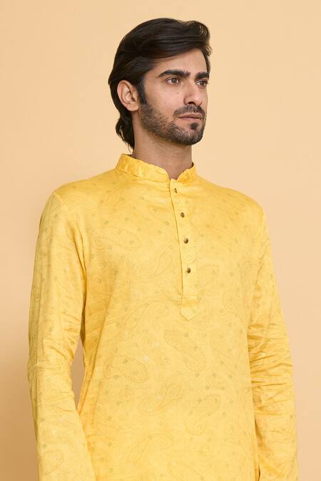 Shop Arihant Rai Sinha Gold Polyester, Cotton Woven Pattern Kurta And Churidar Set Online at Aza Fashions Shop_Arihant Rai Sinha_Gold Polyester, Cotton Woven Pattern Kurta And Churidar Set _Online_at_Aza_Fashions