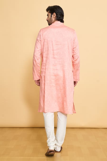 Shop Arihant Rai Sinha Pink Polyester, Cotton Embroidery Geometric Woven Pattern Kurta And Churidar Set at Aza Fashions Shop_Arihant Rai Sinha_Pink Polyester, Cotton Embroidery Geometric Woven Pattern Kurta And Churidar Set _at_Aza_Fashions
