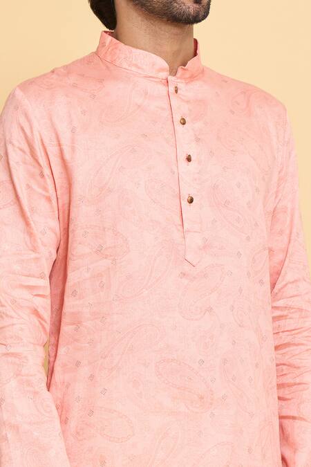 Arihant Rai Sinha Pink Polyester, Cotton Embroidery Geometric Woven Pattern Kurta And Churidar Set at Aza Fashions Arihant Rai Sinha_Pink Polyester, Cotton Embroidery Geometric Woven Pattern Kurta And Churidar Set _at_Aza_Fashions