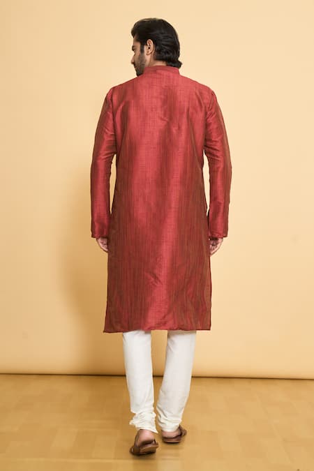 Shop Arihant Rai Sinha Red Polyester Solid Full Sleeve Kurta And Churidar Set at Aza Fashions Shop_Arihant Rai Sinha_Red Polyester Solid Full Sleeve Kurta And Churidar Set _at_Aza_Fashions
