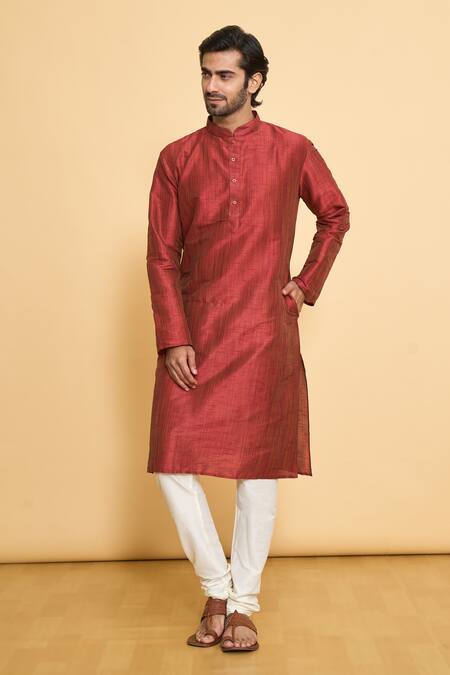 Shop Arihant Rai Sinha Red Polyester Solid Full Sleeve Kurta And Churidar Set Online at Aza Fashions Shop_Arihant Rai Sinha_Red Polyester Solid Full Sleeve Kurta And Churidar Set _Online_at_Aza_Fashions