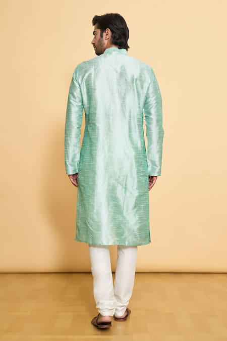 Shop Arihant Rai Sinha Green Silk, Polyester Solid Mandarin Collar Kurta And Churidar Set at Aza Fashions Shop_Arihant Rai Sinha_Green Silk, Polyester Solid Mandarin Collar Kurta And Churidar Set _at_Aza_Fashions