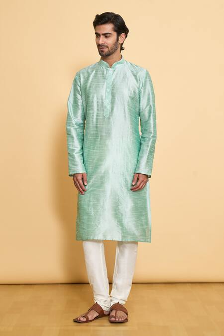 Arihant Rai Sinha Green Silk, Polyester Solid Mandarin Collar Kurta And Churidar Set at Aza Fashions Arihant Rai Sinha_Green Silk, Polyester Solid Mandarin Collar Kurta And Churidar Set _at_Aza_Fashions