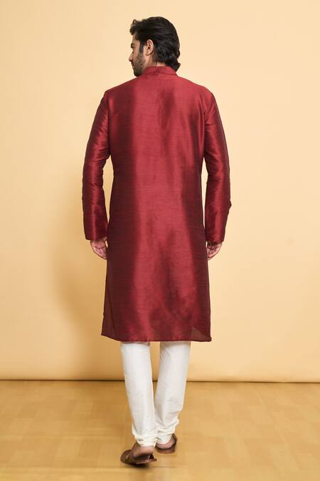 Arihant Rai Sinha Maroon Kurta Dupion Silk Solid Plain And Churidar Set  2