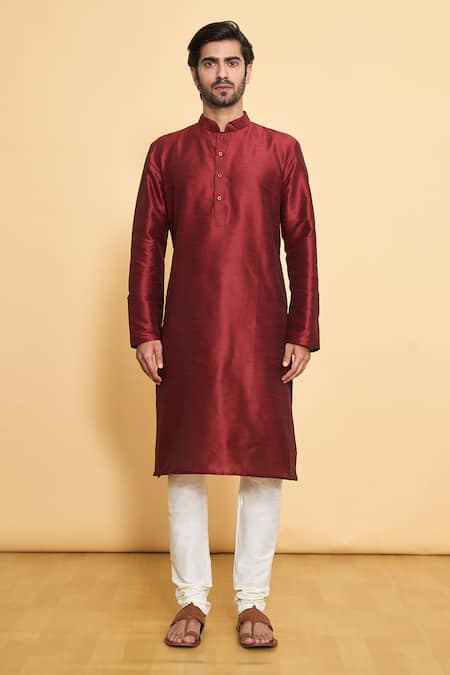 Arihant Rai Sinha Maroon Kurta Dupion Silk Solid Plain And Churidar Set  4