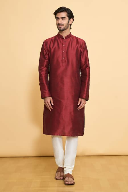 Arihant Rai Sinha Maroon Kurta Dupion Silk Solid Plain And Churidar Set  5