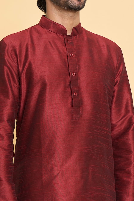 Arihant Rai Sinha Maroon Kurta Dupion Silk Solid Plain And Churidar Set  6