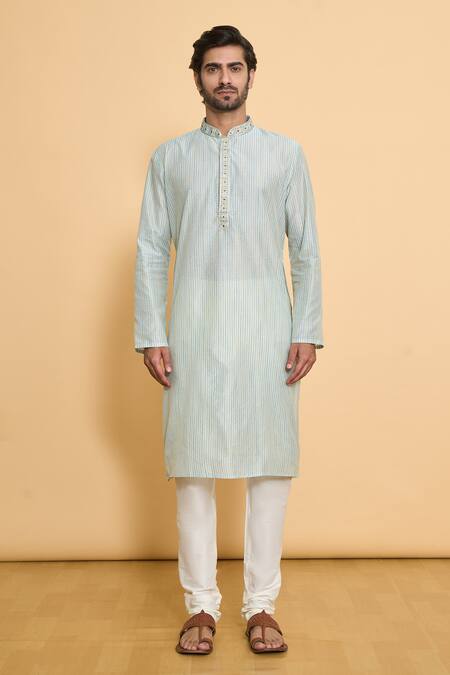 Arihant Rai Sinha_Blue Polyester Beads, Embroidery Thread And Kurta Set_Online_at_Aza_Fashions