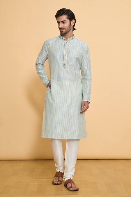 Buy_Arihant Rai Sinha_Blue Polyester Beads, Embroidery Thread And Kurta Set_Online_at_Aza_Fashions