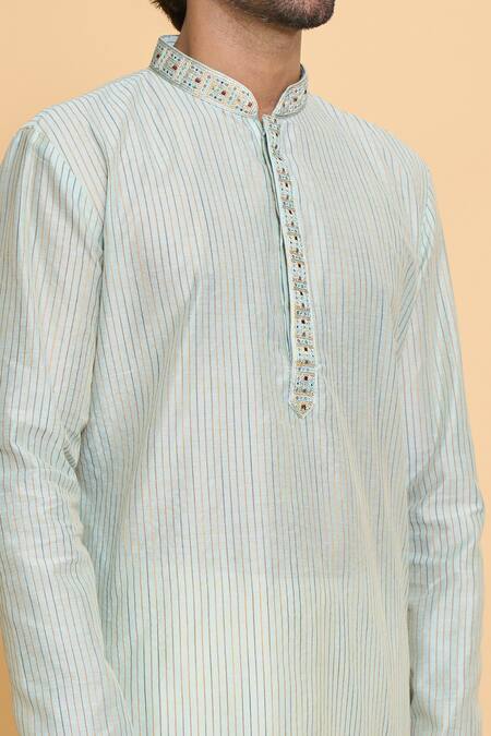 Shop_Arihant Rai Sinha_Blue Polyester Beads, Embroidery Thread And Kurta Set_Online_at_Aza_Fashions