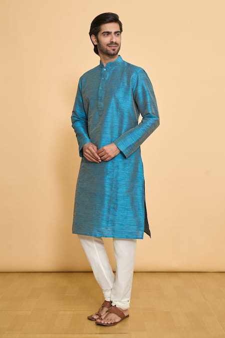 Buy_Arihant Rai Sinha_Blue Polyester Solid Full Sleeve Kurta And Churidar Set _Online_at_Aza_Fashions