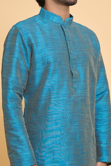 Shop_Arihant Rai Sinha_Blue Polyester Solid Full Sleeve Kurta And Churidar Set _Online_at_Aza_Fashions