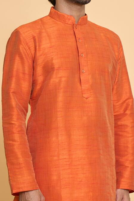 Shop_Arihant Rai Sinha_Red Polyester Mandarin Collar Solid Kurta And Churidar Set _Online_at_Aza_Fashions