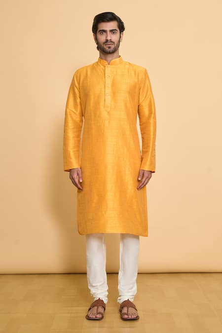 Buy_Arihant Rai Sinha_Gold Polyester Plain Kurta And Churidar Set_Online_at_Aza_Fashions