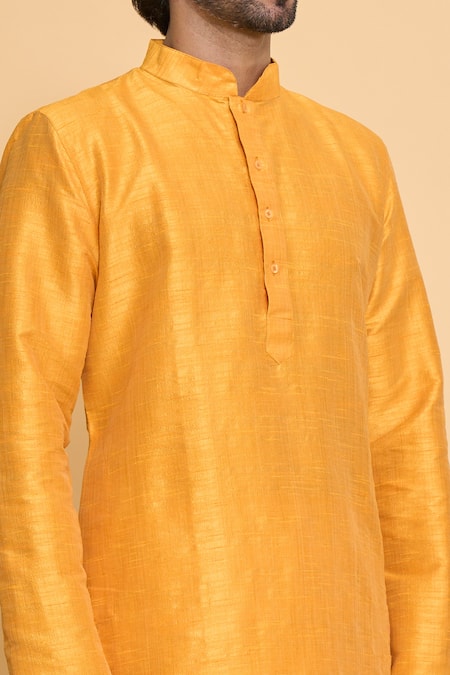 Shop_Arihant Rai Sinha_Gold Polyester Plain Kurta And Churidar Set_Online_at_Aza_Fashions