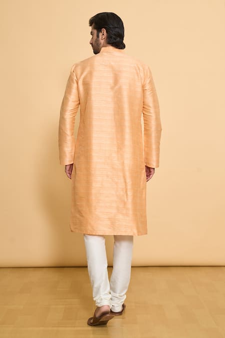 Shop Arihant Rai Sinha Orange Polyester Full Sleeve Solid Kurta And Churidar Set at Aza Fashions Shop_Arihant Rai Sinha_Orange Polyester Full Sleeve Solid Kurta And Churidar Set _at_Aza_Fashions