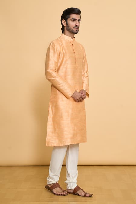 Shop Arihant Rai Sinha Orange Polyester Full Sleeve Solid Kurta And Churidar Set Online at Aza Fashions Shop_Arihant Rai Sinha_Orange Polyester Full Sleeve Solid Kurta And Churidar Set _Online_at_Aza_Fashions