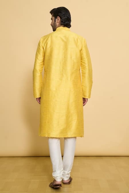 Shop Arihant Rai Sinha Yellow Polyester Plain Full Sleeve Kurta And Churidar Set at Aza Fashions Shop_Arihant Rai Sinha_Yellow Polyester Plain Full Sleeve Kurta And Churidar Set _at_Aza_Fashions