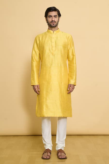 Arihant Rai Sinha Yellow Polyester Plain Full Sleeve Kurta And Churidar Set Online at Aza Fashions Arihant Rai Sinha_Yellow Polyester Plain Full Sleeve Kurta And Churidar Set _Online_at_Aza_Fashions
