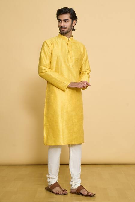 Buy Arihant Rai Sinha Yellow Polyester Plain Full Sleeve Kurta And Churidar Set Online at Aza Fashions Buy_Arihant Rai Sinha_Yellow Polyester Plain Full Sleeve Kurta And Churidar Set _Online_at_Aza_Fashions