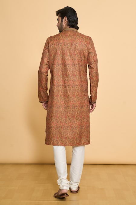 Shop Arihant Rai Sinha Brown Polyester, Cotton Embroidery Geometric Pattern Kurta And Churidar Set at Aza Fashions Shop_Arihant Rai Sinha_Brown Polyester, Cotton Embroidery Geometric Pattern Kurta And Churidar Set _at_Aza_Fashions