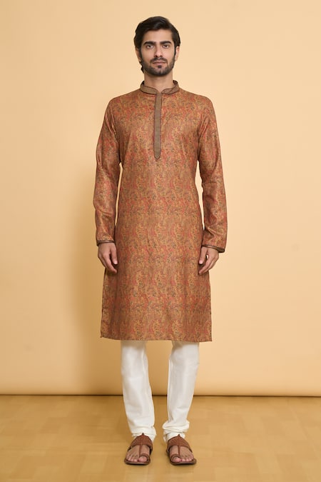 Arihant Rai Sinha Brown Polyester, Cotton Embroidery Geometric Pattern Kurta And Churidar Set Online at Aza Fashions Arihant Rai Sinha_Brown Polyester, Cotton Embroidery Geometric Pattern Kurta And Churidar Set _Online_at_Aza_Fashions
