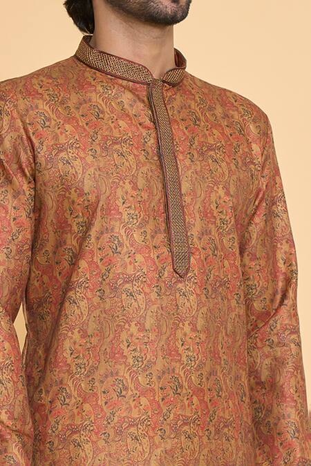 Shop Arihant Rai Sinha Brown Polyester, Cotton Embroidery Geometric Pattern Kurta And Churidar Set Online at Aza Fashions Shop_Arihant Rai Sinha_Brown Polyester, Cotton Embroidery Geometric Pattern Kurta And Churidar Set _Online_at_Aza_Fashions