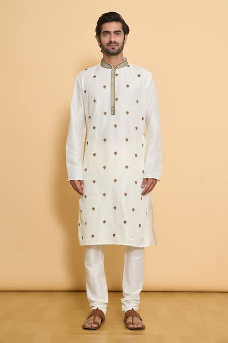 Arihant Rai Sinha Cream Silk, Polyester Embroidery Floral Kurta And Churidar Set Online at Aza Fashions Arihant Rai Sinha_Cream Silk, Polyester Embroidery Floral Kurta And Churidar Set _Online_at_Aza_Fashions