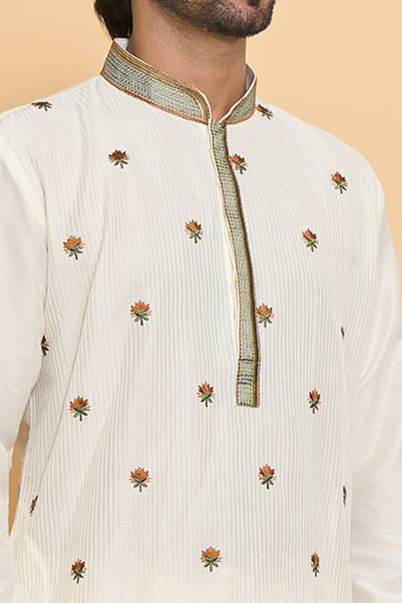 Shop Arihant Rai Sinha Cream Silk, Polyester Embroidery Floral Kurta And Churidar Set Online at Aza Fashions Shop_Arihant Rai Sinha_Cream Silk, Polyester Embroidery Floral Kurta And Churidar Set _Online_at_Aza_Fashions