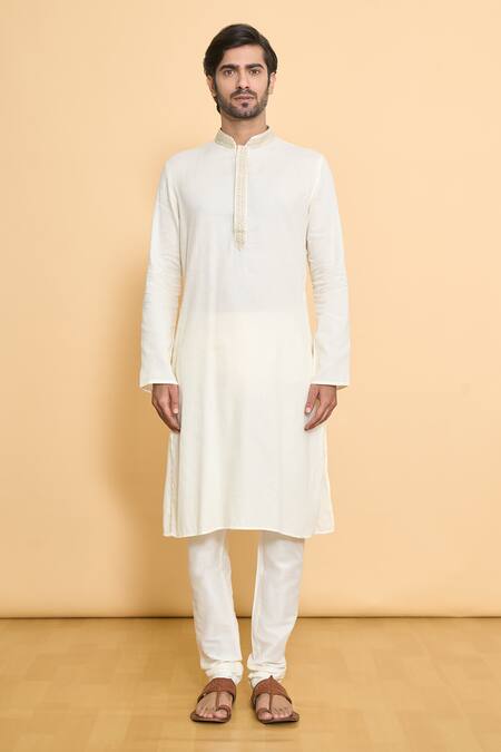 Arihant Rai Sinha Cream Polyester Embroidery Placket Thread Woven Kurta And Churidar Set Online at Aza Fashions Arihant Rai Sinha_Cream Polyester Embroidery Placket Thread Woven Kurta And Churidar Set _Online_at_Aza_Fashions