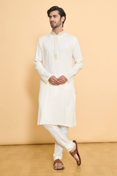 Buy Arihant Rai Sinha Cream Polyester Embroidery Placket Thread Woven Kurta And Churidar Set Online at Aza Fashions Buy_Arihant Rai Sinha_Cream Polyester Embroidery Placket Thread Woven Kurta And Churidar Set _Online_at_Aza_Fashions