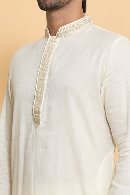 Shop Arihant Rai Sinha Cream Polyester Embroidery Placket Thread Woven Kurta And Churidar Set Online at Aza Fashions Shop_Arihant Rai Sinha_Cream Polyester Embroidery Placket Thread Woven Kurta And Churidar Set _Online_at_Aza_Fashions
