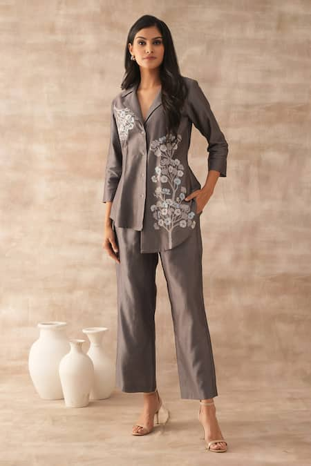 VARUN CHHABRA Embroidered Asymmetric Tunic & Pant Set 