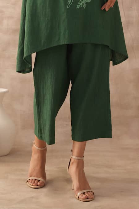 Varun Chhabra Green Cotton Slub Embroidered Dori Round Asymmetric Tunic And Pant Set Online at Aza Fashions Varun Chhabra_Green Cotton Slub Embroidered Dori Round Asymmetric Tunic And Pant Set_Online_at_Aza_Fashions