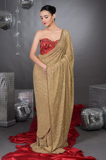 Talking Threads Sequin Encrusted Saree With Bloom Embellished Corset