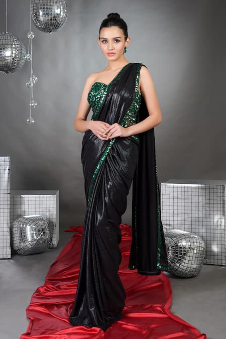 Talking Threads Emerald Rhinestone Encrusted Border Saree With Corset 